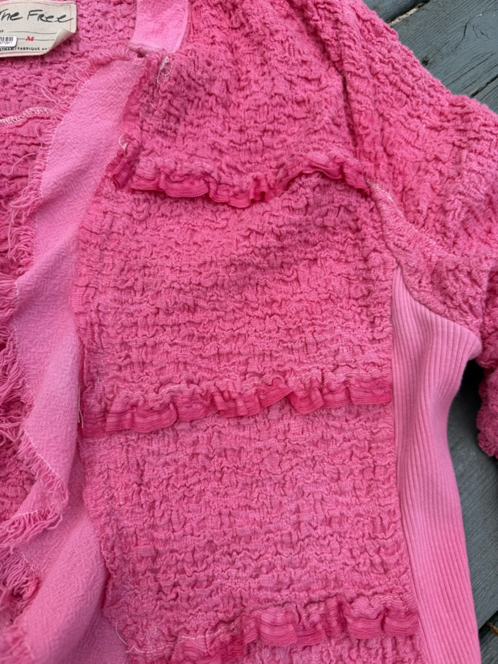 We the Free People Barbie Pink Textured Ruffle Peplum Demi Jacket Top M - Picture 9 of 9